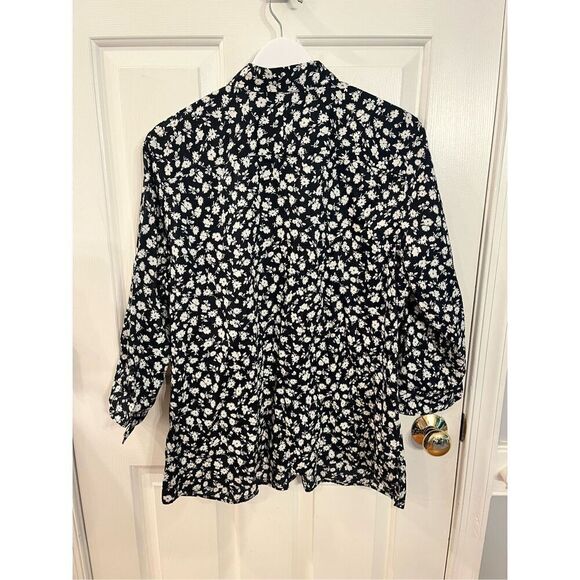 Lauren Ralph Lauren Black & White Floral Print 3/4 Sleeve Button Down Shirt sz 1 - Picture 6 of 6